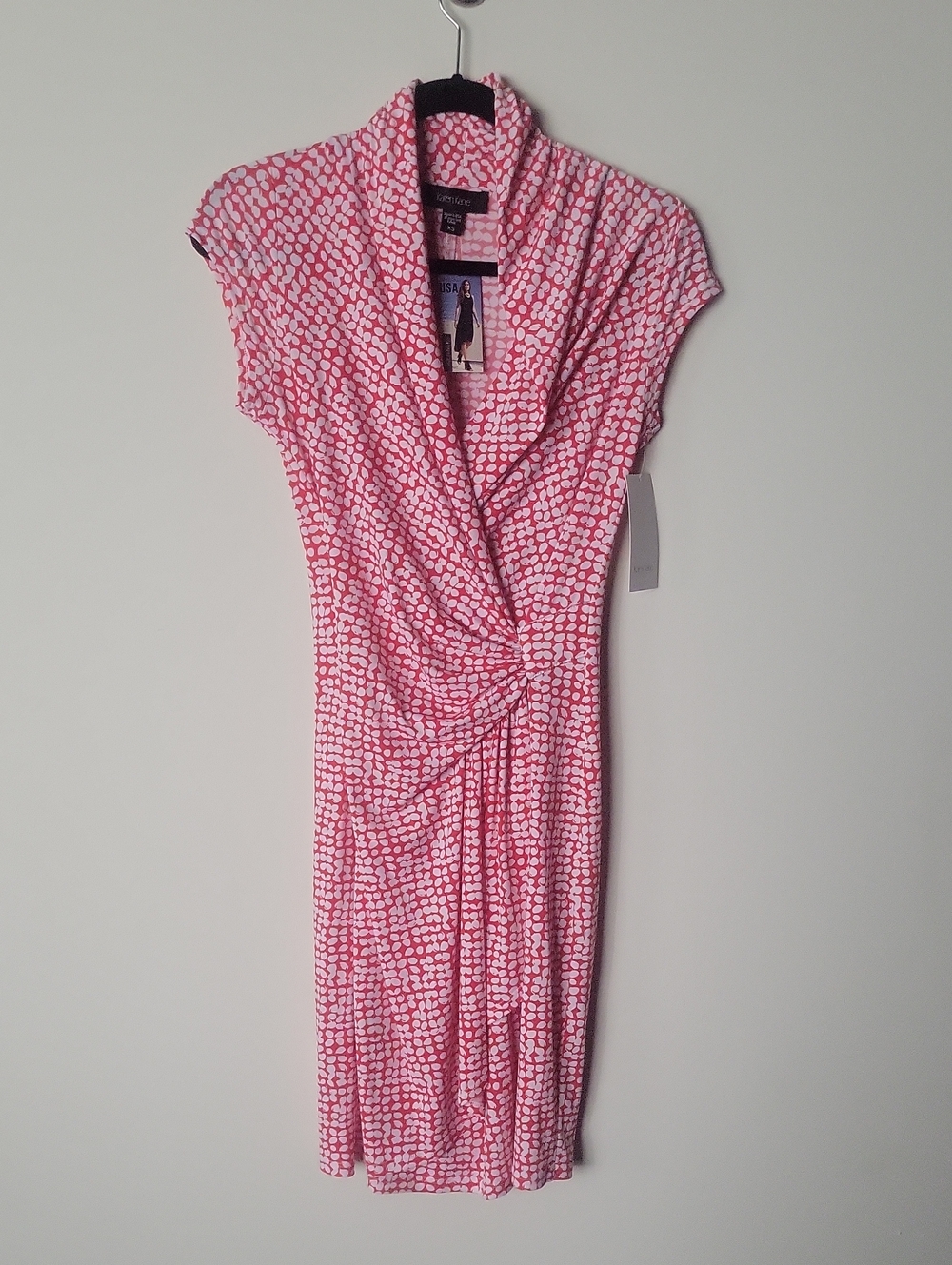 NWT Karen Kane Red Faux Wrap Dress Work Office Modest Cocktail Stretch Floral XS - Picture 3 of 12